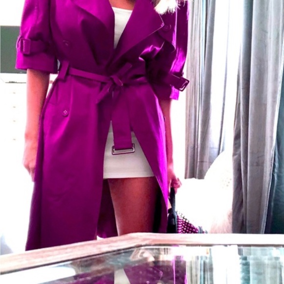 NWT ELLE Satin Trench Coat Dress in Magenta - Picture 4 of 10
